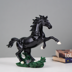 Glossy Black Rearing Horse Statue