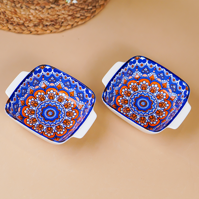 Blue & Orange Nova Square Ceramic Bowls Set of 2