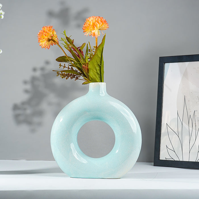 Pastel Blue Circular Vase with Open Center