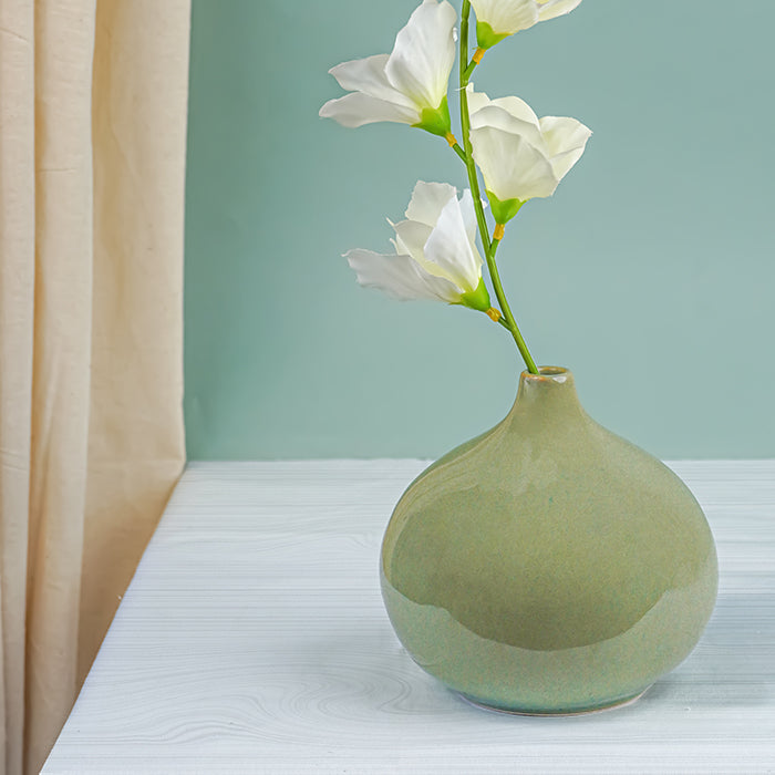 Soft Olive Green Teardrop Ceramic Vase