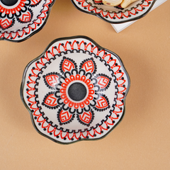 Red & Black Floral Scallop-Edge Ceramic Bowls - Set of 6