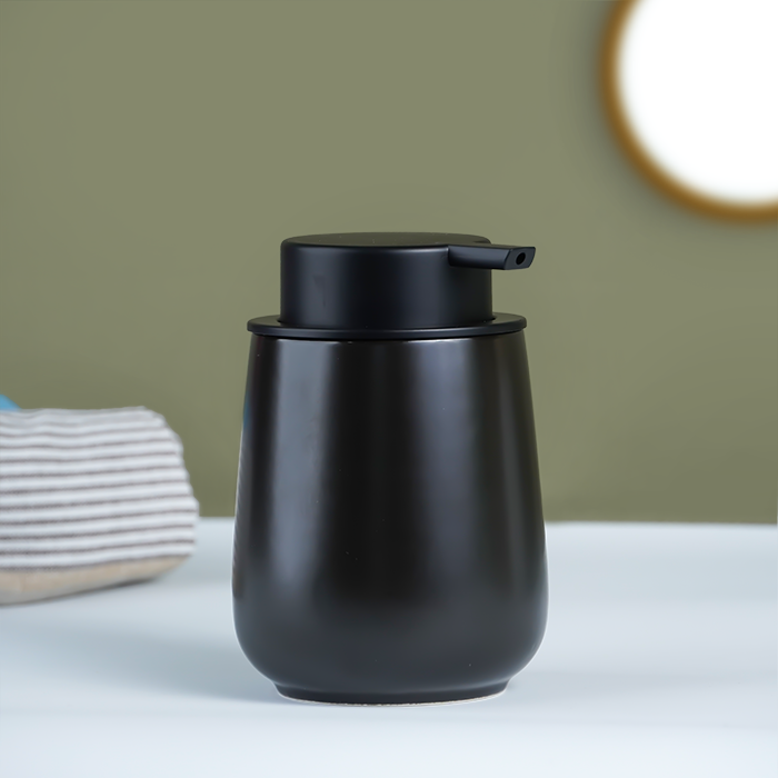 Sleek Black Soap Dispenser with Black Lid