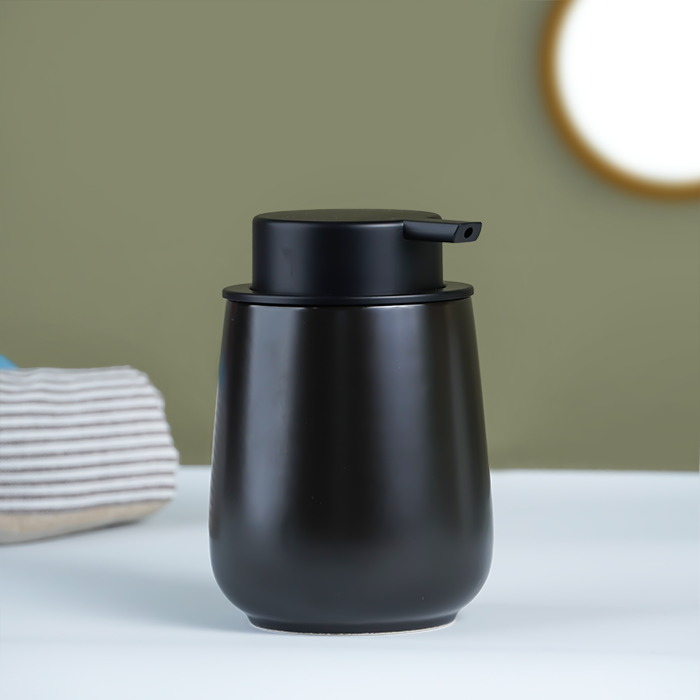 Sleek Black Soap Dispenser with Gold Lid