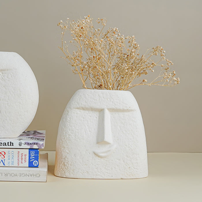 Textured Beige Abstract Face Planter Duo