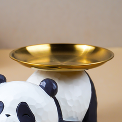 Panda-Shaped Figurine with Gold Plated Tray