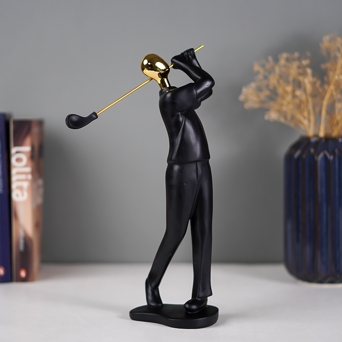 Black and Gold Golf Swing Figurine