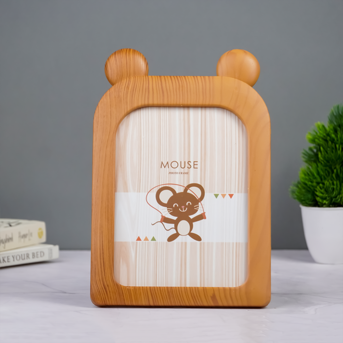 Natural Wood Mouse Photo Frame - Adorable Ear Design