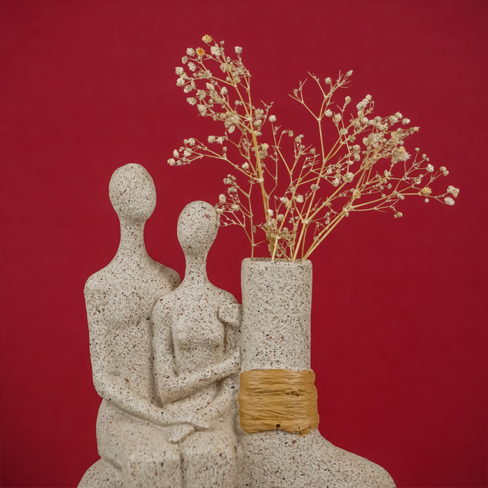 Contemporary Beige Abstract Couple Vase