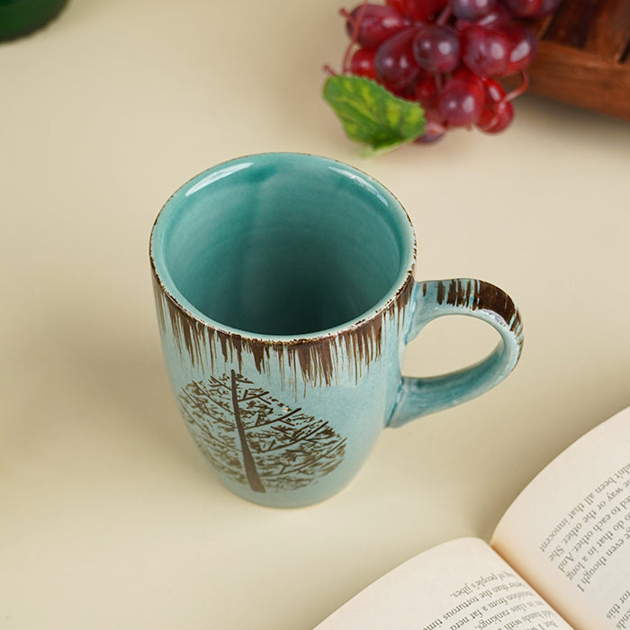 Teal Tree-Patterned Ceramic Mug