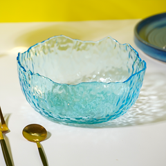 Aqua Blue Wavy Glass Bowl - Textured Sea-Inspired Serving Dish