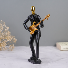 Black and Gold Musician Sculpture with Guitar - Modern Art Decor