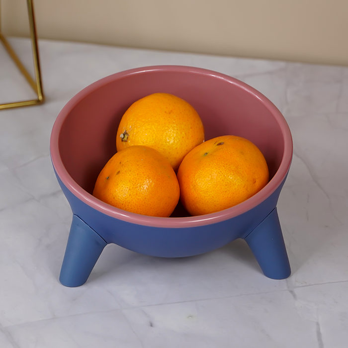 Modern Blue and Pink Fruit Bowl with Tripod Legs