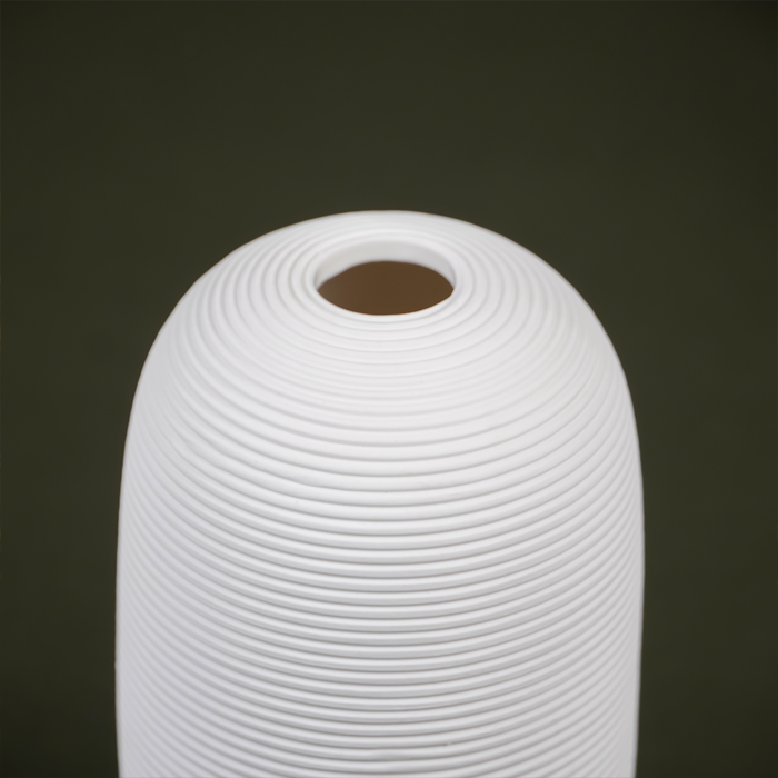 White Ribbed Ceramic Vase with Textured Design