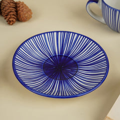 Blue and White Striped Ceramic Cup & Saucer