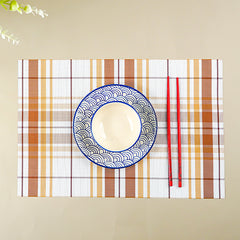 Brown & White Plaid Table Mat with Textured Weave