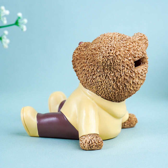 Brown Teddy Bear Figurine in Yellow Hoodie