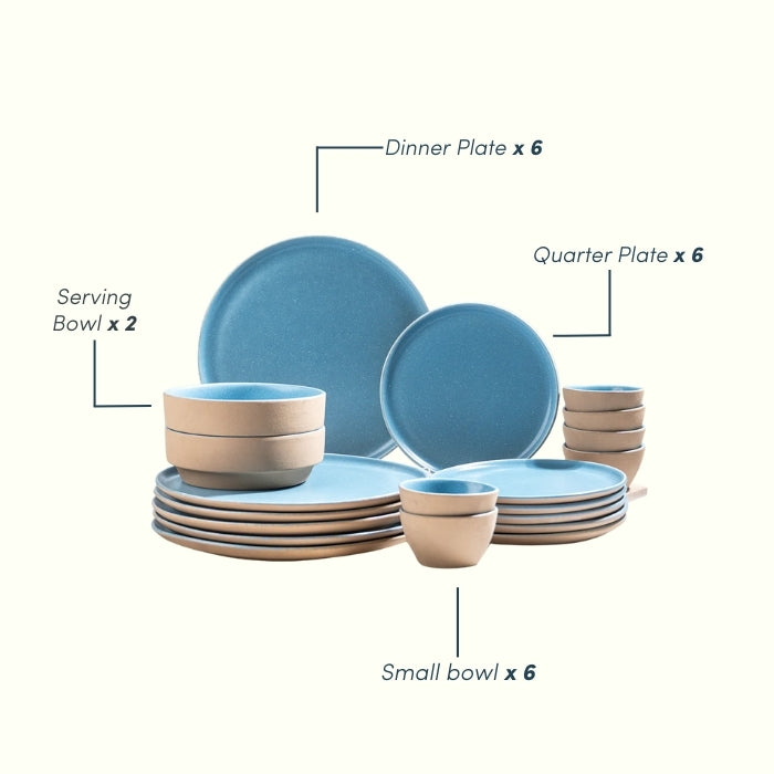 Sky Blue & Sand Ceramic Dinner Set of 20