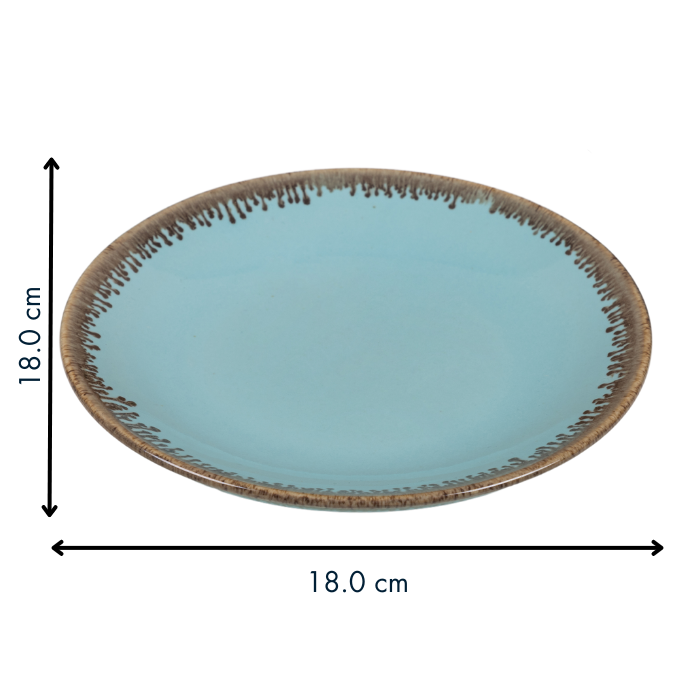 Blue Color Round 7'' Quarter Plate with Brown Drops Border