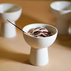 White Minimalist Pedestal Ceramic Bowls Set of 4