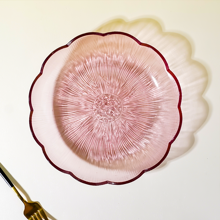 Blush Pink Fluted Glass Plate - Scalloped Edge Serving Dish