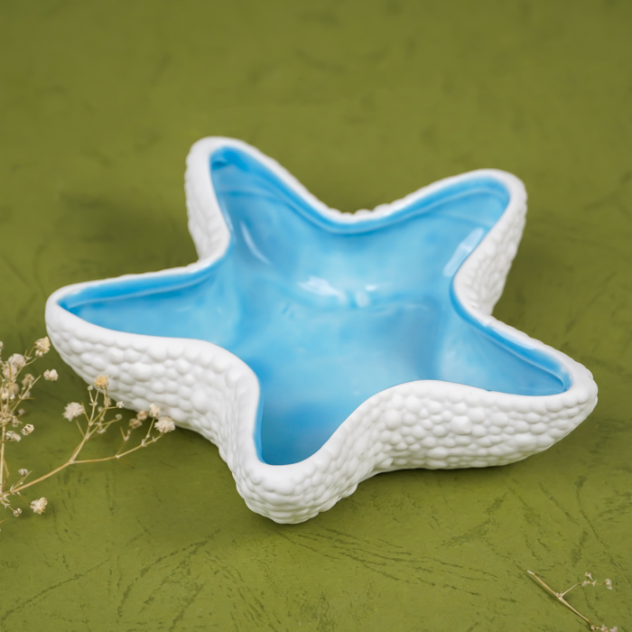 Blue and White Starfish-Shaped Ceramic Trinket Dish