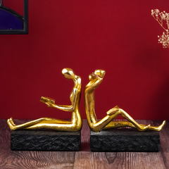 Gold Reading and Thinking Bookend Sculptures - Modern Art Decor