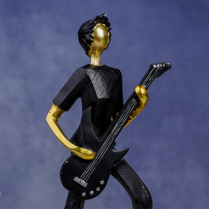 Black and Gold Guitar Player Sculpture - Modern Musician Decor