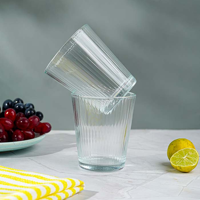 Clear Ribbed Glasses with Classic Textured Design | Set of 6