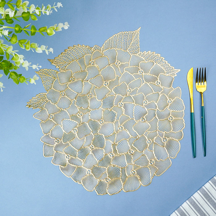 Gold Floral Cutout Table Mat with Hydrangea-Inspired Design