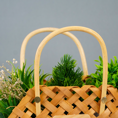 Natural Woven Flower Basket - Unique Double Handle Design