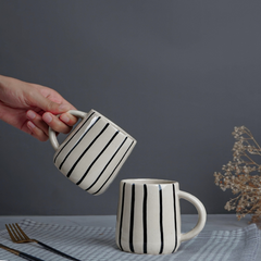 Cream Ceramic Mug with Black Stripes