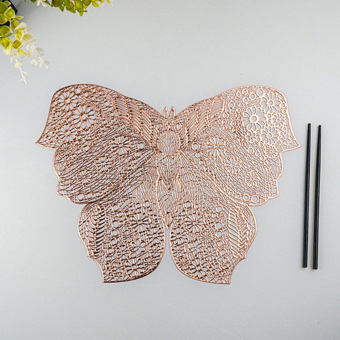 Rose Gold Butterfly Cutout Table Mat with Intricate Floral Design