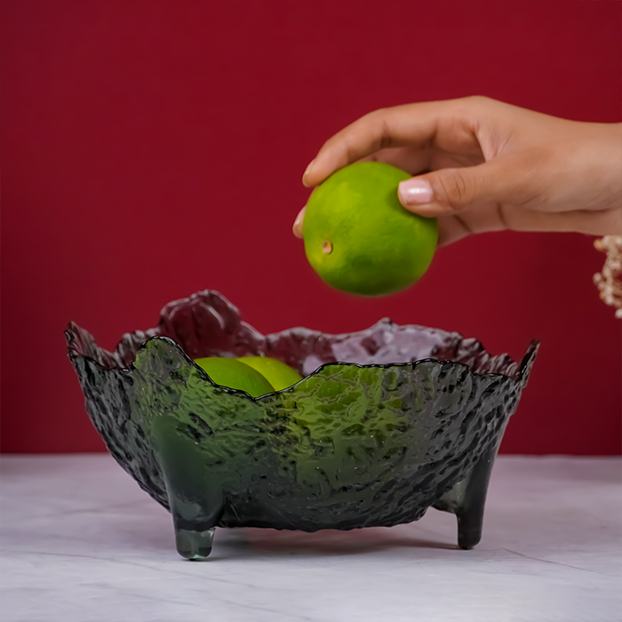 Textured Black Glass Bowl with Pedestal Base