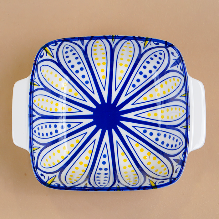 Blue & Yellow Dusk Square Ceramic Bowls Set of 2