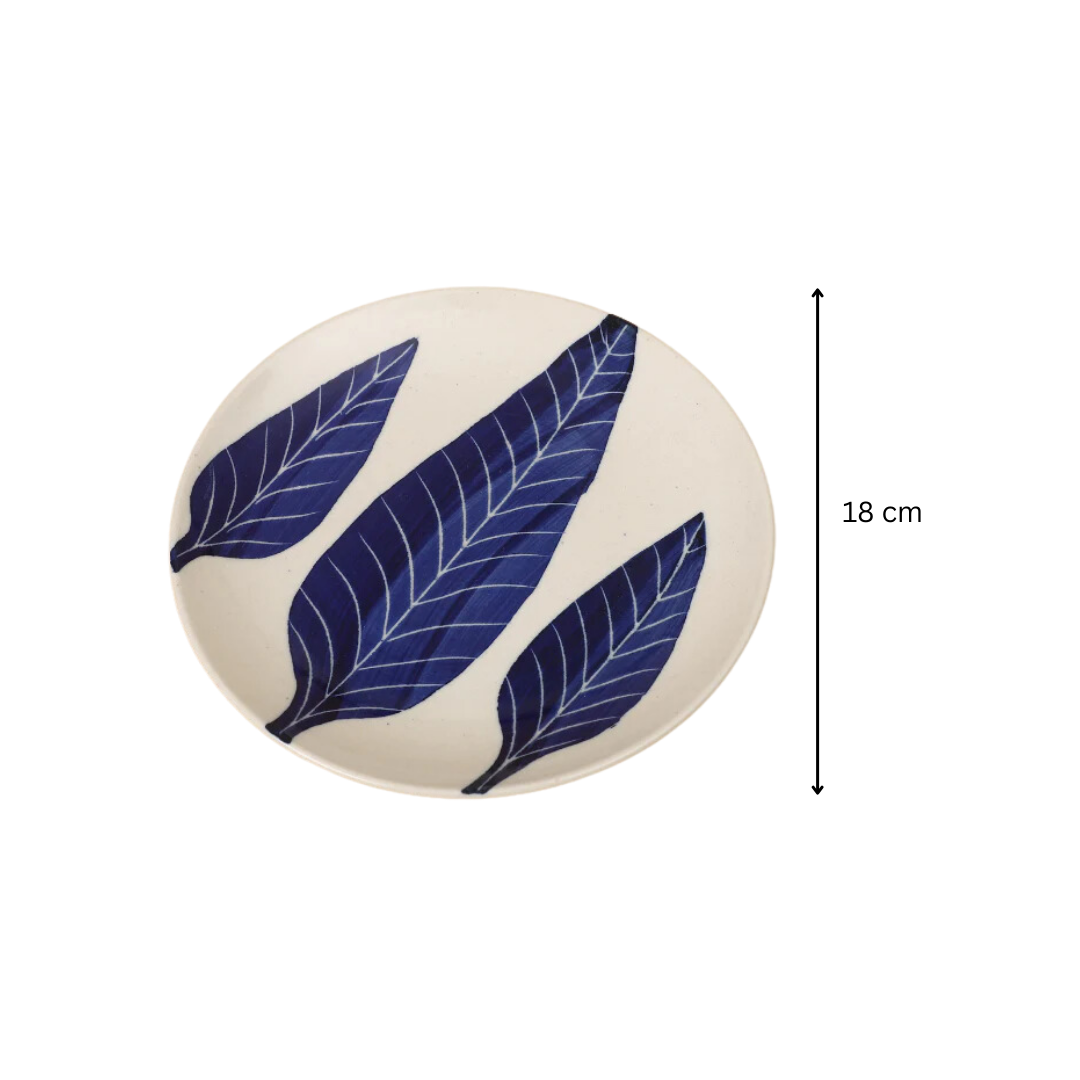 White Base Quarter Plate with Blue Leaf Design