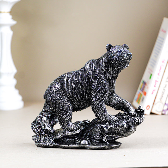 Silver Bear Figurine with Textured Fur