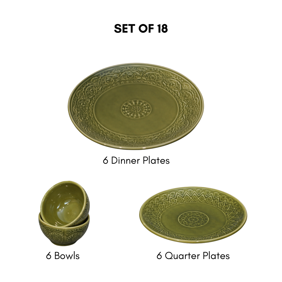 Green Ceramic Dinner Set (Set of 18)