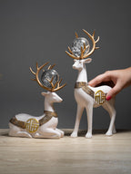 2Pcs White Modern Deer Resin Figurines for Home Décor - The Golden Theory