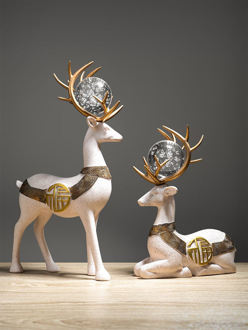 2Pcs White Modern Deer Resin Figurines for Home Décor - The Golden Theory