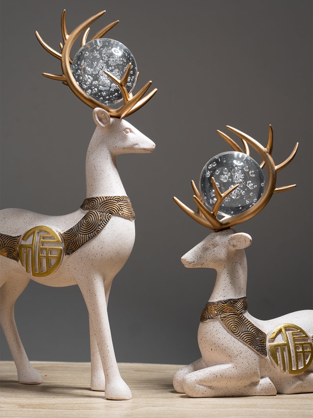 2Pcs White Modern Deer Resin Figurines for Home Décor - The Golden Theory