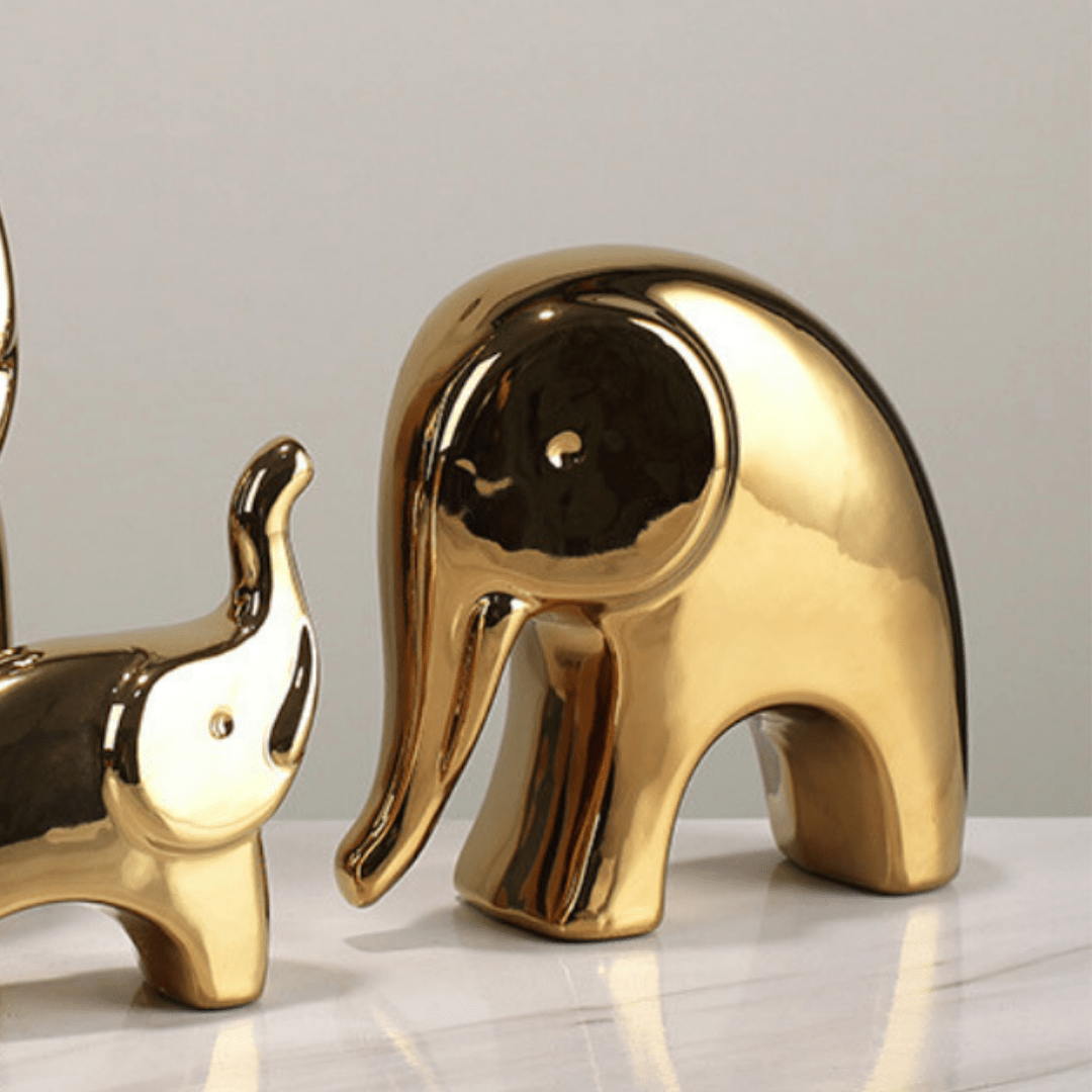 3 pcs Golden Cartoon Elephant for Living Room - The Golden Theory