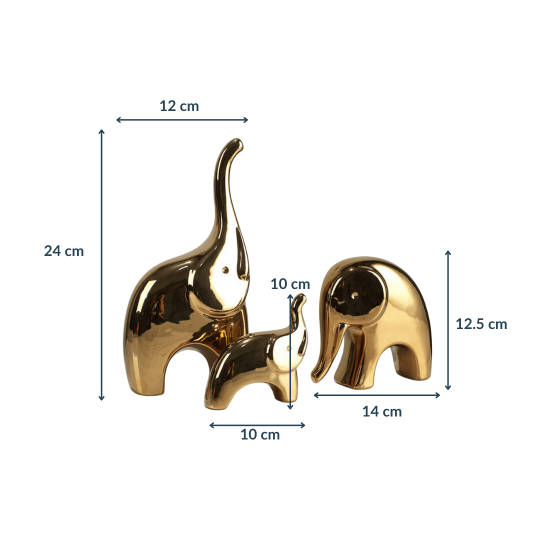 3 pcs Golden Cartoon Elephant for Living Room - The Golden Theory
