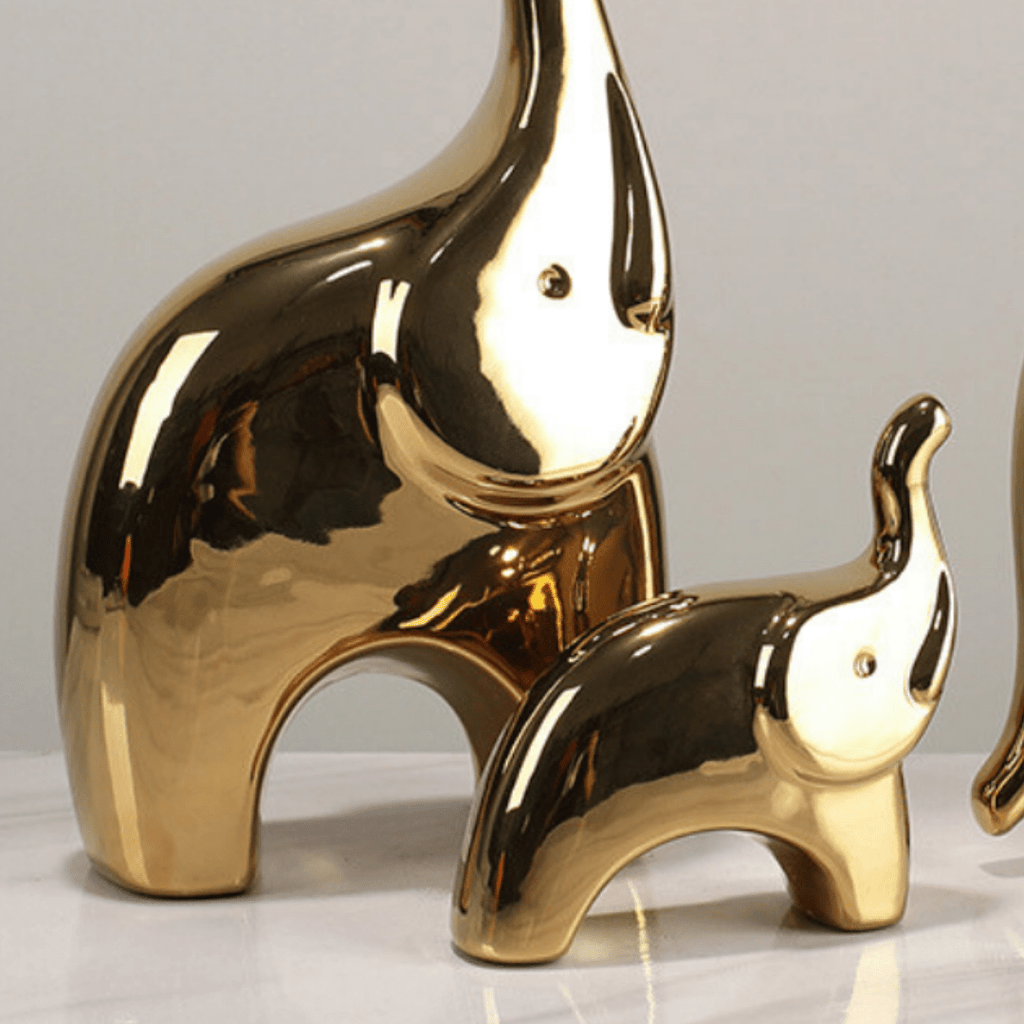 3 pcs Golden Cartoon Elephant for Living Room - The Golden Theory