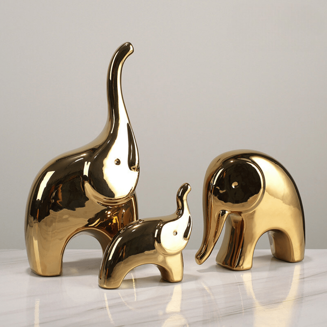 3 pcs Golden Cartoon Elephant for Living Room - The Golden Theory Main image