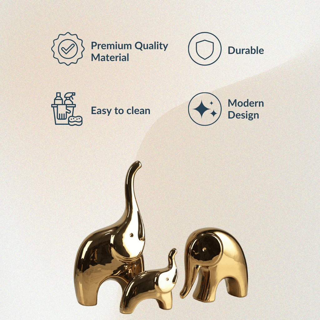 3 pcs Golden Cartoon Elephant for Living Room - The Golden Theory