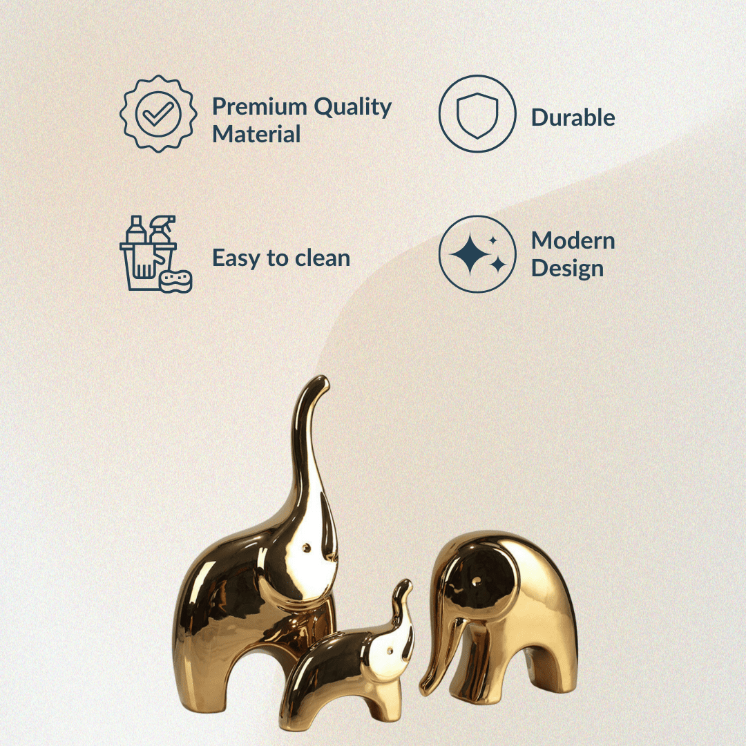 3 pcs Golden Cartoon Elephant for Living Room - The Golden Theory