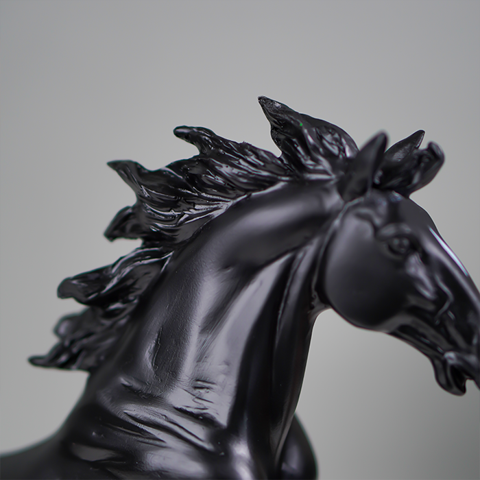 Glossy Black Rearing Horse Statue