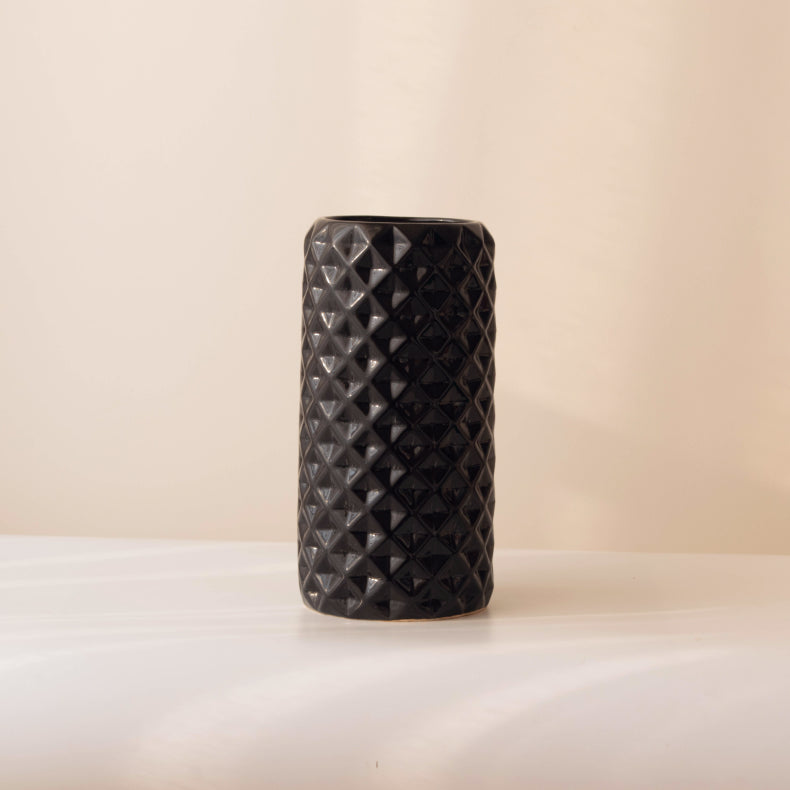 Black Ceramic Cylindrical Shaped Flower Vase