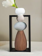 Stacked Stone Vase with Black Geometric Frame