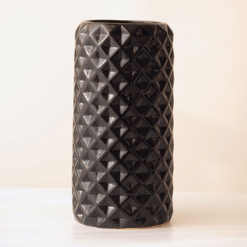 Black Ceramic Cylindrical Shaped Flower Vase